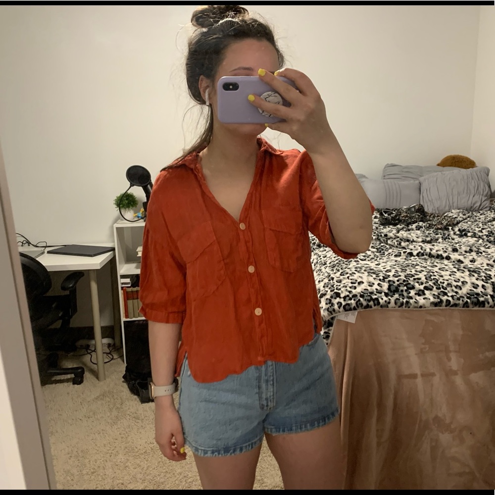 Zara cropped linen shirt